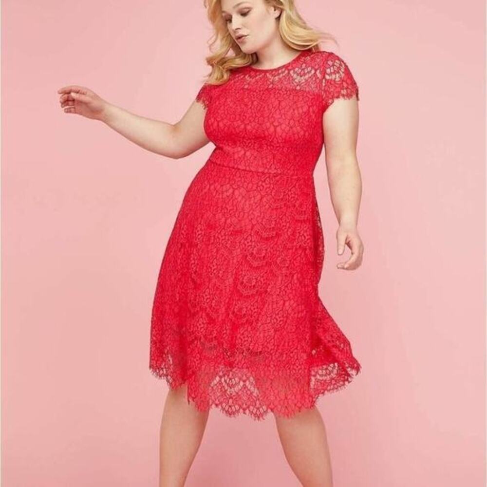 LANE Bryant BarbieCore Back Cutout Lace Fit & Flare Party Cocktail Dress Plus 22